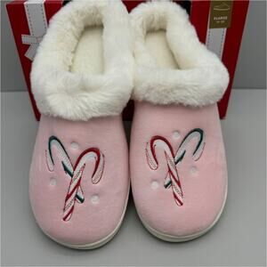 Charter Club Slippers Womens XL 11-12 Pink Candy Canes Comfy Festive Lounge Cozy